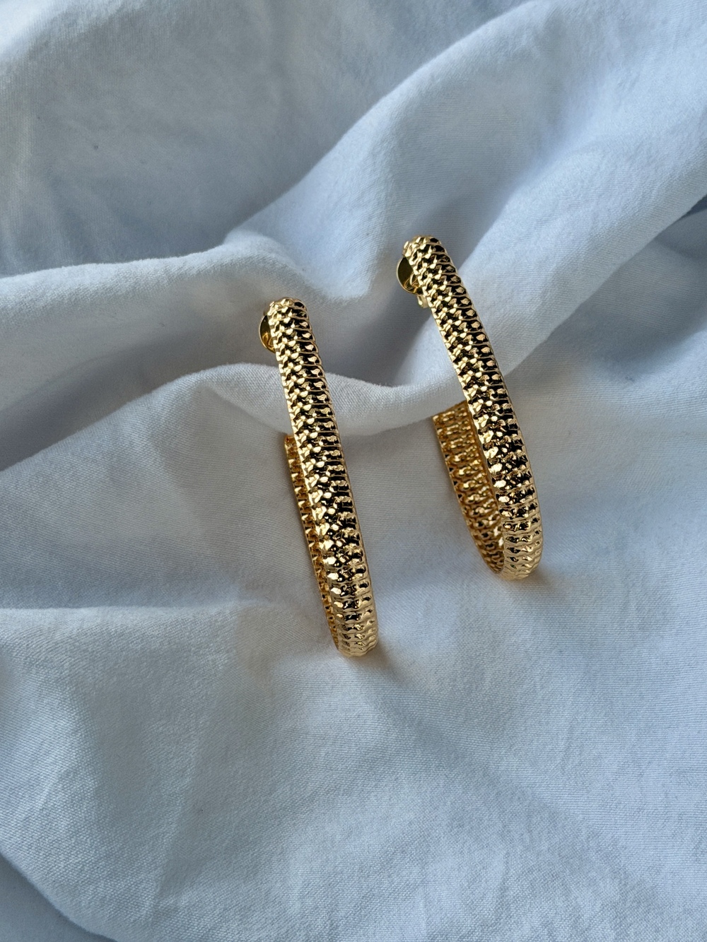 Dented Oval Hoop 18k Gold Plated Earrings
